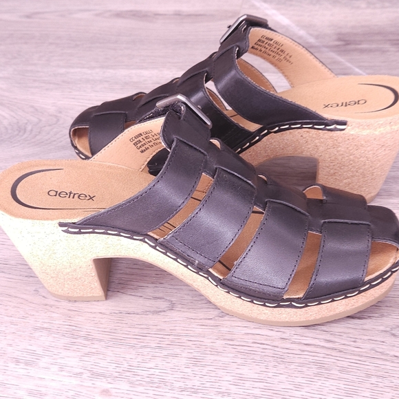 NWOT Aetrex Cally Clog Black Leather Heel Clog Sandal Size 7.5, 8 SKU CC400 - Picture 13 of 15